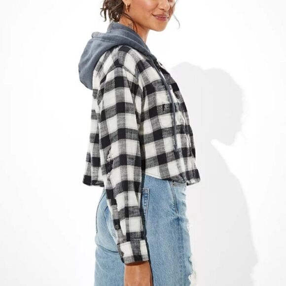 AE Cozy Cabin Oversized Hoodie Button Down Flannel Lightweight Jacket Top - Picture 2 of 13